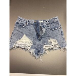 PacSun High Rise Festival Denim Shorts Light Wash Distressed Ripped Size 26